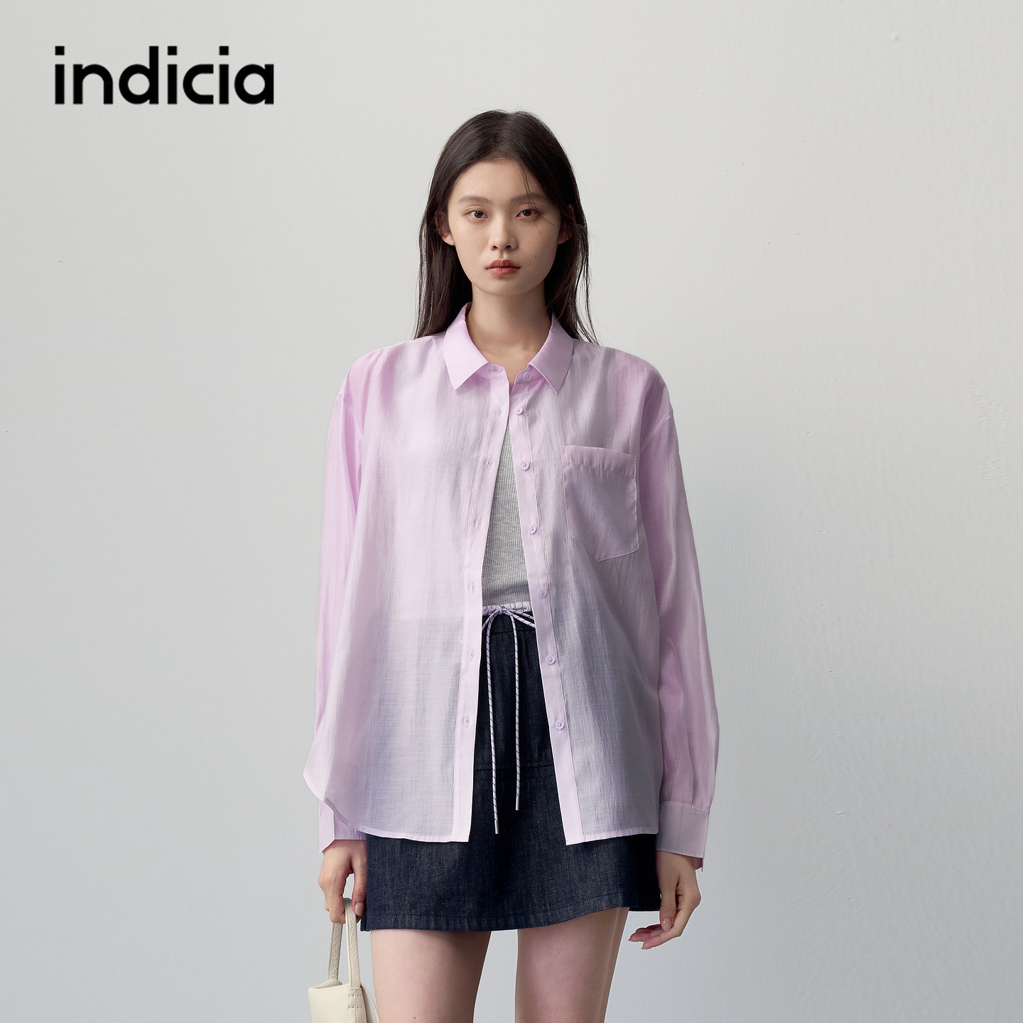 indicia标记商场同款2026夏季新款女装莱赛尔衬衫紫色长袖上衣