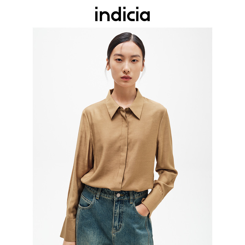 indicia标记商场同款秋冬卡其色质感慵懒衬衫宽松外搭F2D4CS798F
