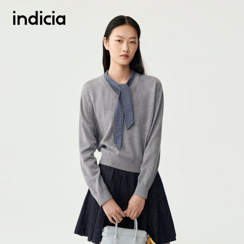 indicia标记商场同款春秋季新款女装针织衫灰色上衣F2C5ZZ357C