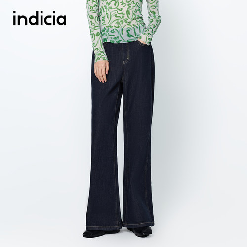 indicia标记秋季新款藏青修身微喇休闲显瘦牛仔裤L2D5NK214-1