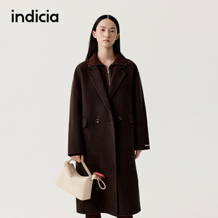 indicia标记100%羊毛大衣双面毛呢外套2025冬季新款女装L2D5DY285