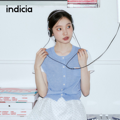 indicia标记商场同款26夏季新款女装针织衫蓝白拼色开衫L2B6KS085