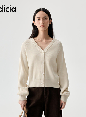 indicia标记25秋新款复古纯色米杏短款100%棉针织开衫L2C5KS171