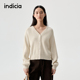 100%棉针织开衫 indicia标记25秋新款 复古纯色米杏短款 L2C5KS171