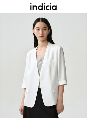 indicia标记商场同款25夏新款白色西装简约通勤短袖v领F2B5XZ119C