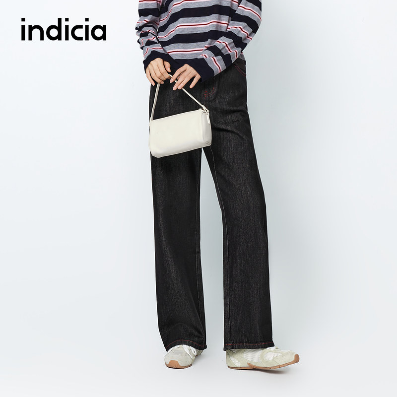 indicia标记25秋新款直筒撞色缝线阔腿原色牛仔裤美式L2C5NK164