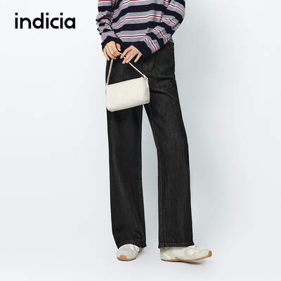 indicia标记25秋新款直筒撞色缝线阔腿原色牛仔裤美式L2C5NK164