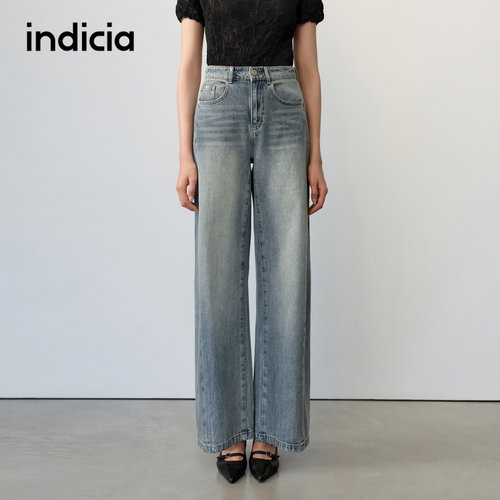 indicia标记商场同款2026秋季新款蓝色阔腿裤牛仔裤女F2C6NK332C