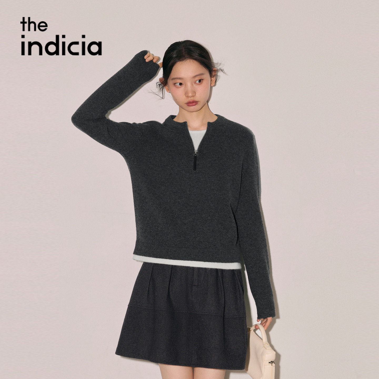 indicia标记灰色假两件针织衫毛衣2026冬季新款女装L2D6MS355Z