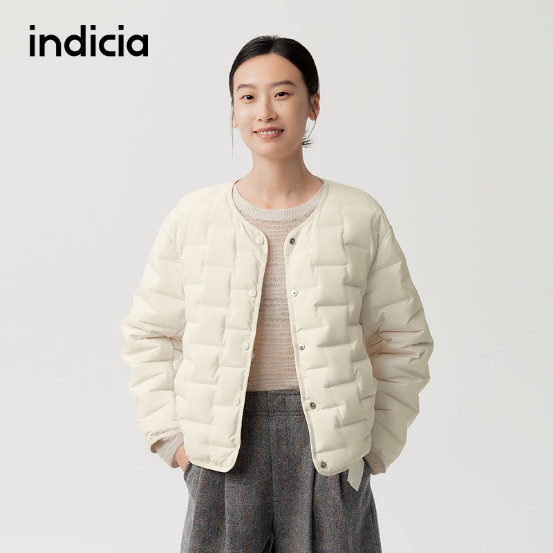 indicia标记商场同款冬季女装羽绒服米杏色短款外套F2D5YR570C