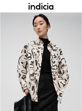 indicia标记商场同款纯棉印花衬衫上衣长款春秋季女装6A403CS157F