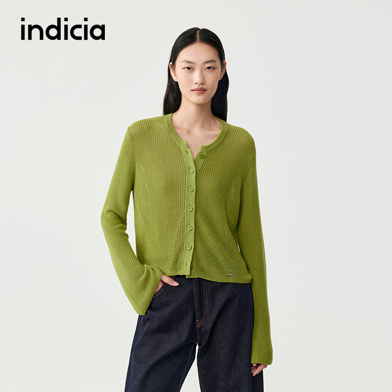 indicia标记商场同款桑蚕丝插肩袖镂空开衫春秋女装F2C5KS307F
