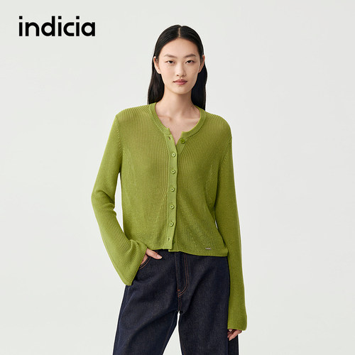 indicia标记商场同款桑蚕丝插肩袖镂空开衫春秋女装F2C5KS307F