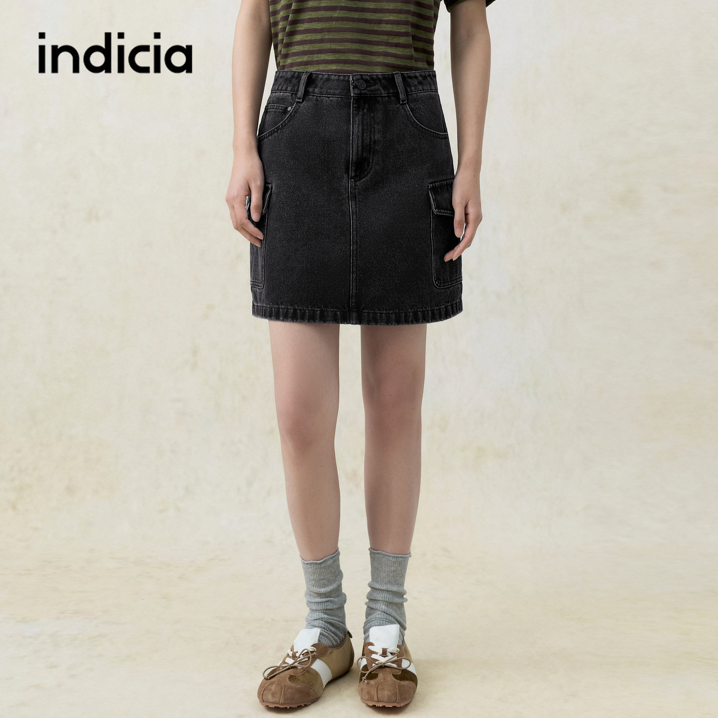 indicia标记商场同款2026夏季新款女装半身裙短款黑色裙子
