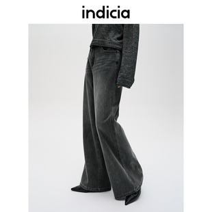indicia标记商场同款春秋黑色阔腿牛仔裤长裤女F2C4NK493N