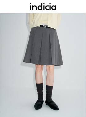 indicia标记25春季新款灰色百褶裙学院风a字半身裙女装L2A5QZ011