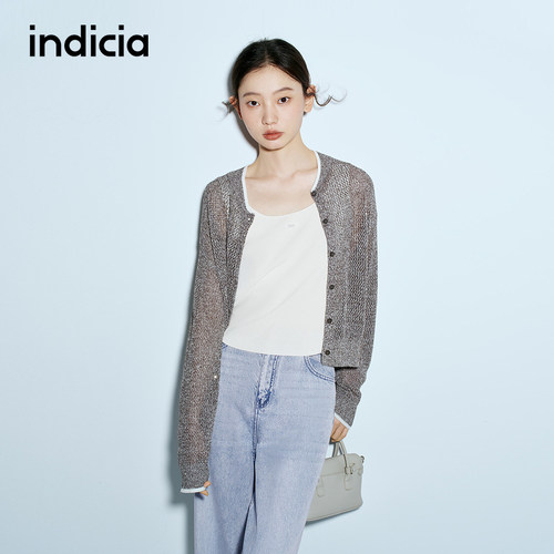 indicia标记商场同款春秋款女装镂空圆领针织衫开衫F2A5KS043C-1