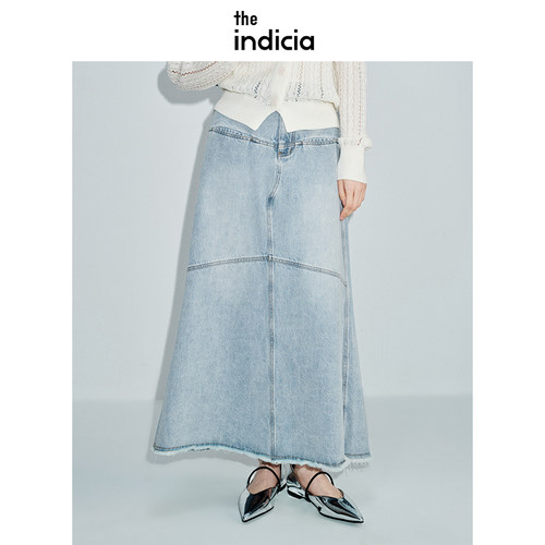 indicia标记春季新款品质女装a字牛仔半身裙女水洗蓝裙子长款