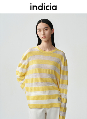 indicia标记商场同款25夏新款宽松轻盈撞色条纹针织衫F2B5ZZ114F