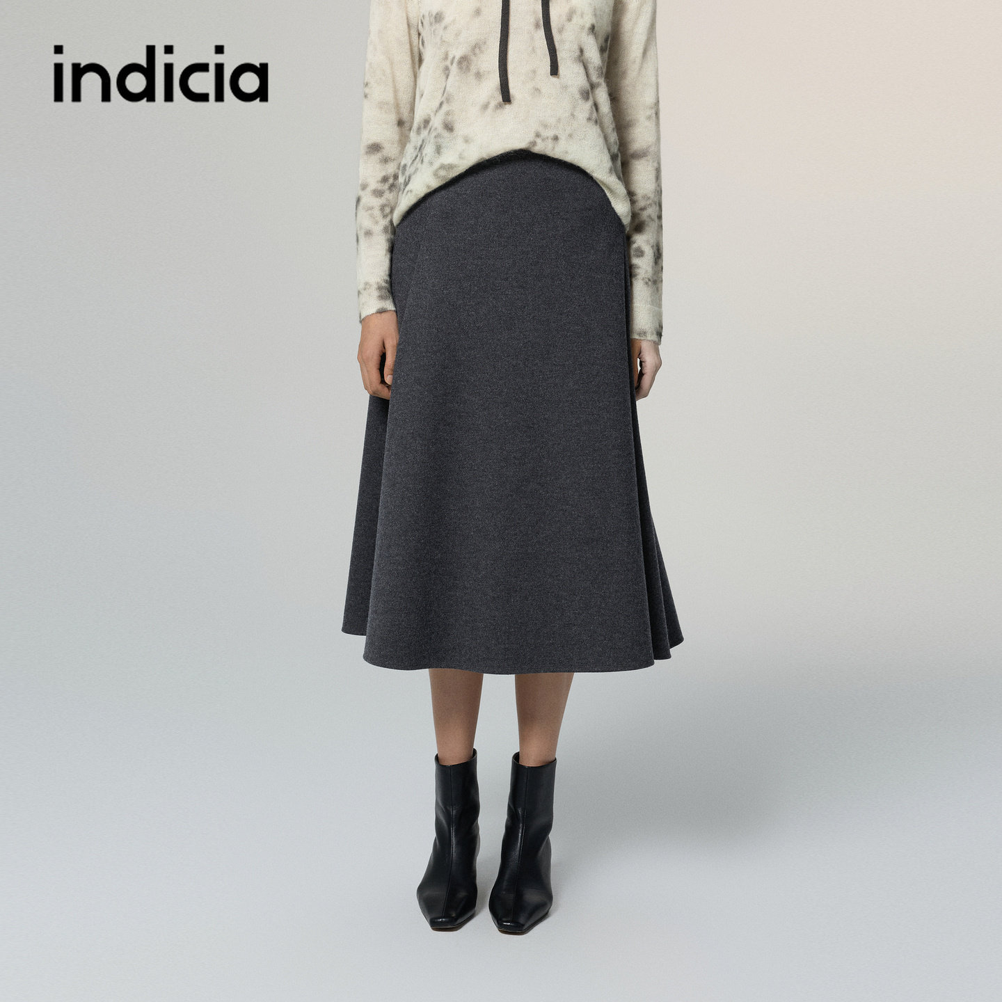 indicia标记商场同款灰色羊毛半身裙毛呢裙子女2026冬季新款女装