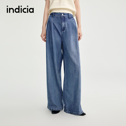 indicia标记25秋新款复古美式褶皱宽松显瘦牛仔长裤L2C5NK128
