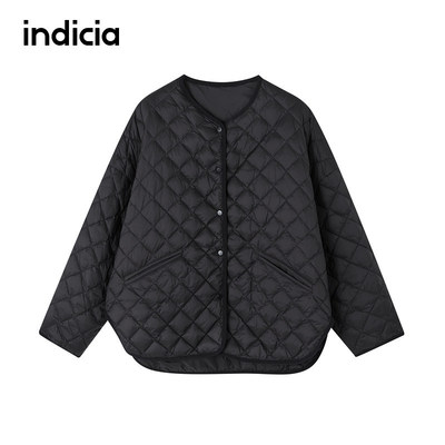 indicia标记商场同款菱形格保暖羽绒服黑色廓形复古F2D4YR713F