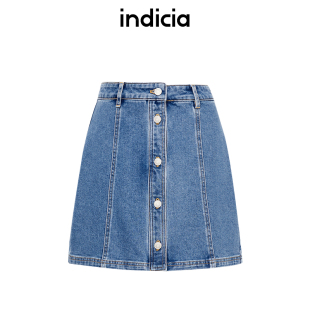 indicia标记商场同款 a字短裙半身裙6B405QZ282F 夏水洗牛仔裙修身