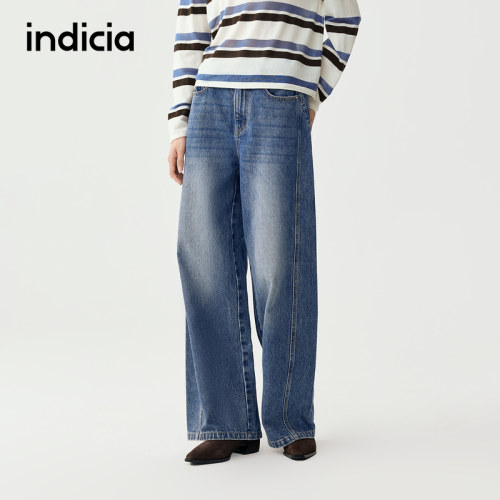 indicia标记商场同款25秋新款美式复古盐系阔腿牛仔裤F2C5NK342N