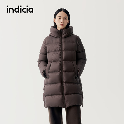 indicia标记商场同款冬季女装咖色羽绒服连帽子外套F2D5YR589F