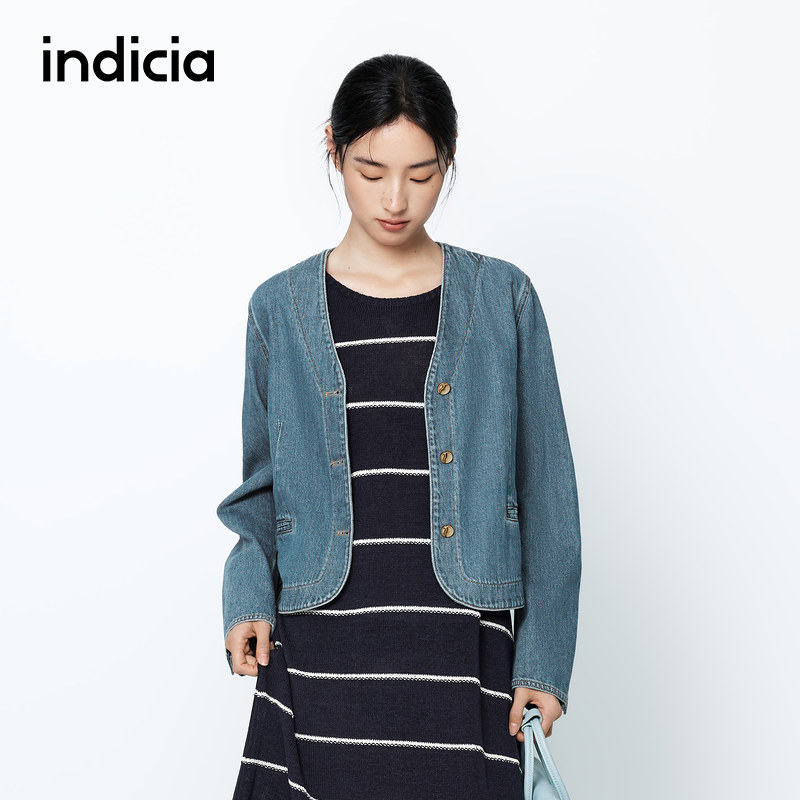 indicia标记商场同款牛仔短外套复古上衣春秋季女装 6A403WT163N