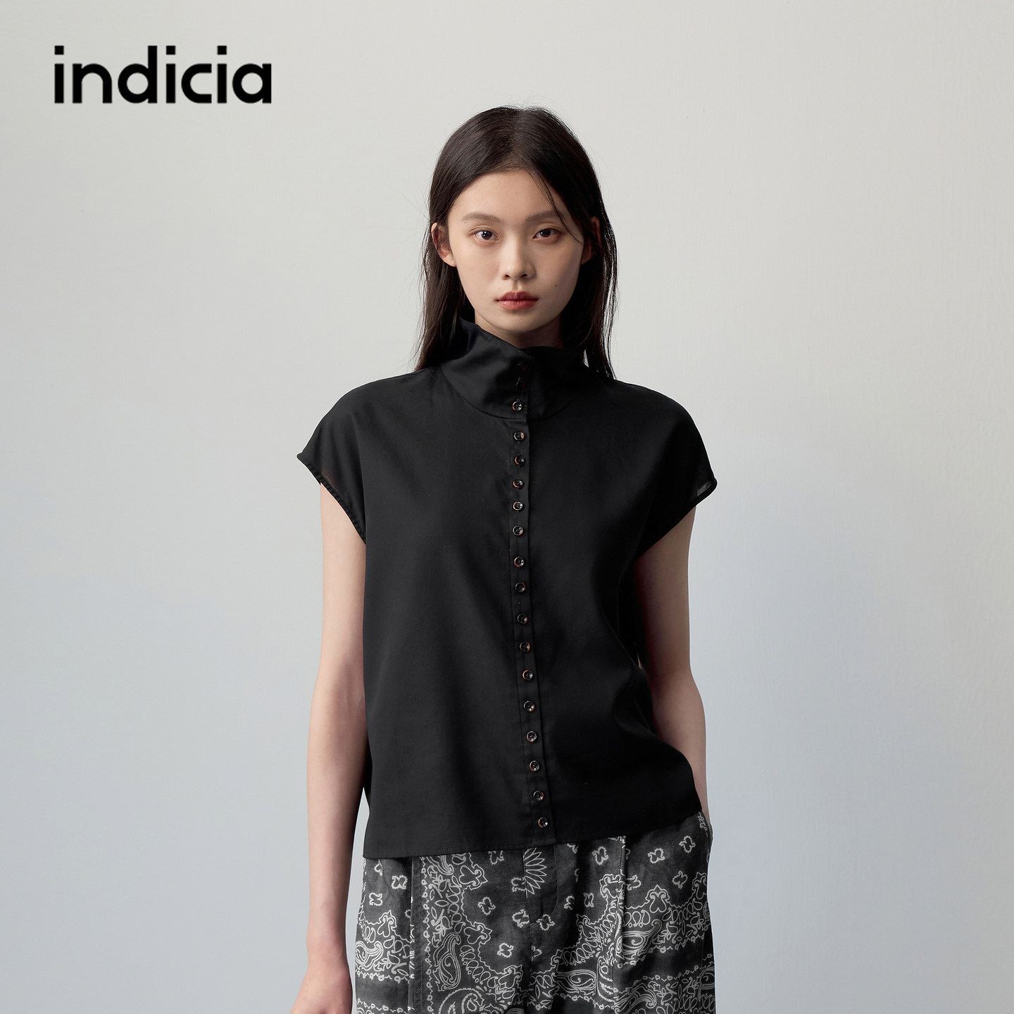 indicia标记商场同款2026夏季新款女装黑色纯棉马甲上衣女
