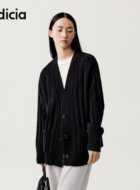 indicia标记商场同款25冬季女装黑色羊毛针织衫开衫F2D5KS451N