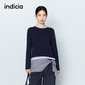 26春季 新款 女装 indicia标记商场同款 藏青拼色针织衫 上衣L2A6ZZ045