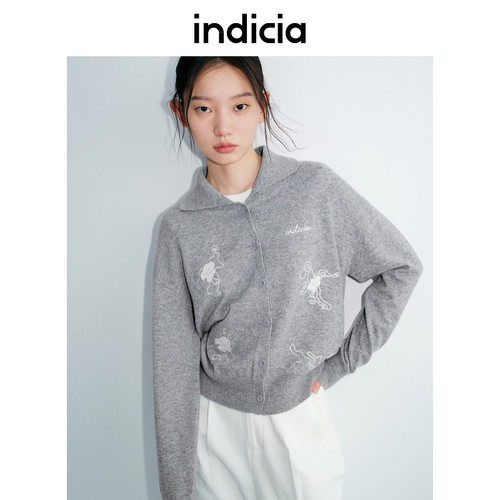 indicia标记25春新款刺绣减龄翻领设计感优雅毛衫 L2A5MS007