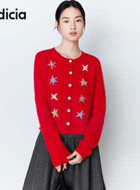 indicia标记商场同款26春季新款女装羊毛针织衫红色开衫L2A6KS020