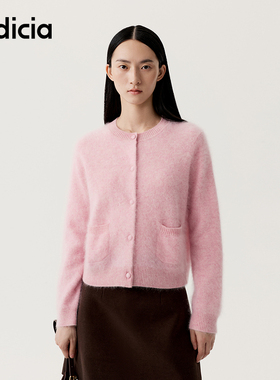 indicia标记25秋冬季新款女装柔软粉色羊毛针织衫开衫L2D5KS297