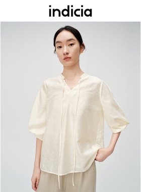 indicia标记商场夏季米色系带小衫设计感上衣女装6B406SY322N-1