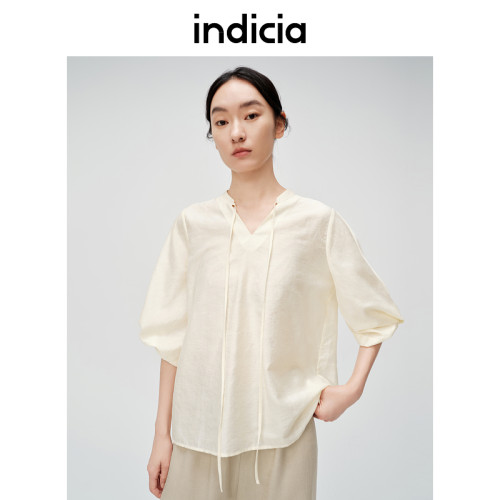 indicia标记商场夏季米色系带小衫设计感上衣女装6B406SY322N-1