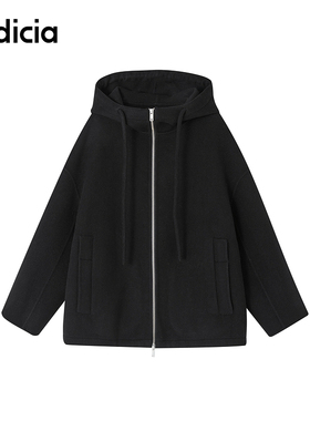indicia标记商场同款松弛感绵羊毛连帽廓形拉链大衣F2D4DY687F