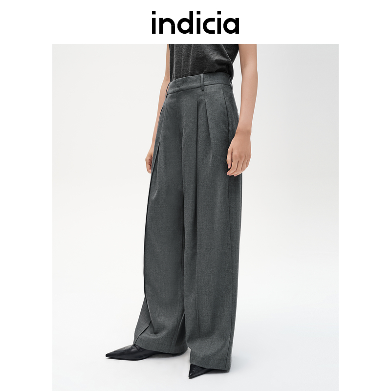 indicia标记商场同款羊毛灰色气质休闲裤春秋裤子女装F2C4KZ499C