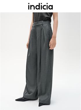 indicia标记商场同款羊毛灰色气质休闲裤春秋裤子女装F2C4KZ499C