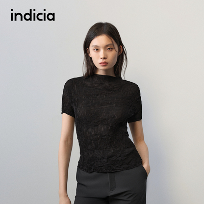 indicia标记商场同款2026秋季新款女装黑色修身肌理上衣