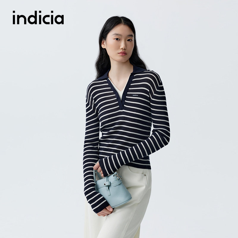indicia标记商场同款2026春季新款假两件条纹针织衫女F2A6ZZ054C