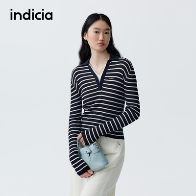 indicia标记商场同款2026春季新款假两件条纹针织衫女F2A6ZZ054C