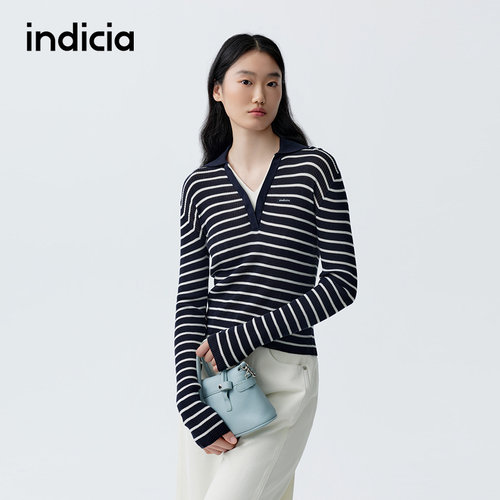 indicia标记商场同款2026春季新款假两件条纹针织衫女F2A6ZZ054C