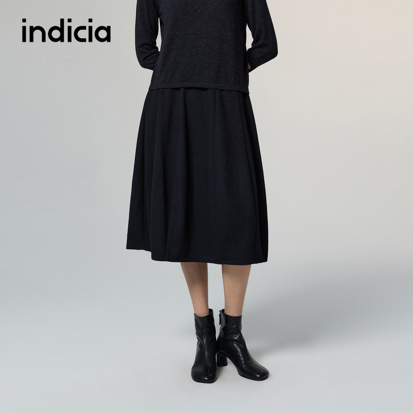 indicia标记商场同款藏青色半身裙A字裙子2026冬季新款女装