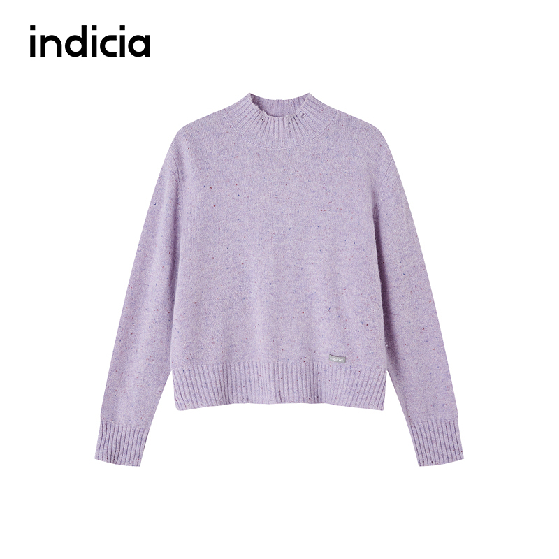 indicia标记商场同款羊毛衫半高领落肩烂边针织衫F2D4MS784C-1