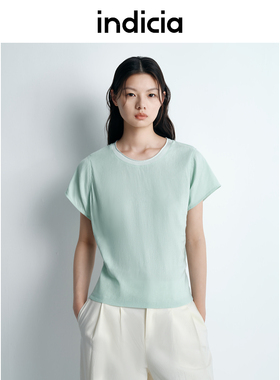 indicia标记25夏新款简约显瘦小清新短t恤女开叉可调节L2B5SY114