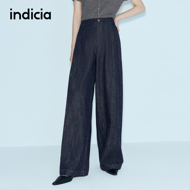 indicia标记2026春夏新款女装彩点肌理牛仔裤阔腿裤子L2B6NK127C