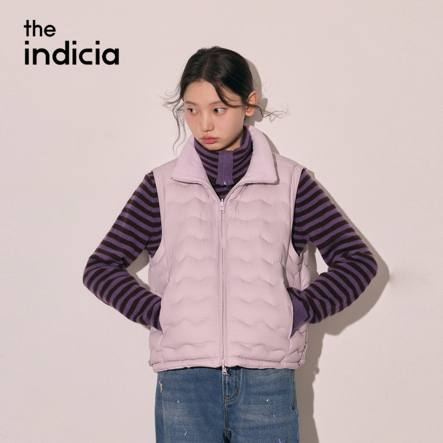 indicia标记紫色羽绒服马甲短款外套2026冬季新款女装L2D6YM336Y